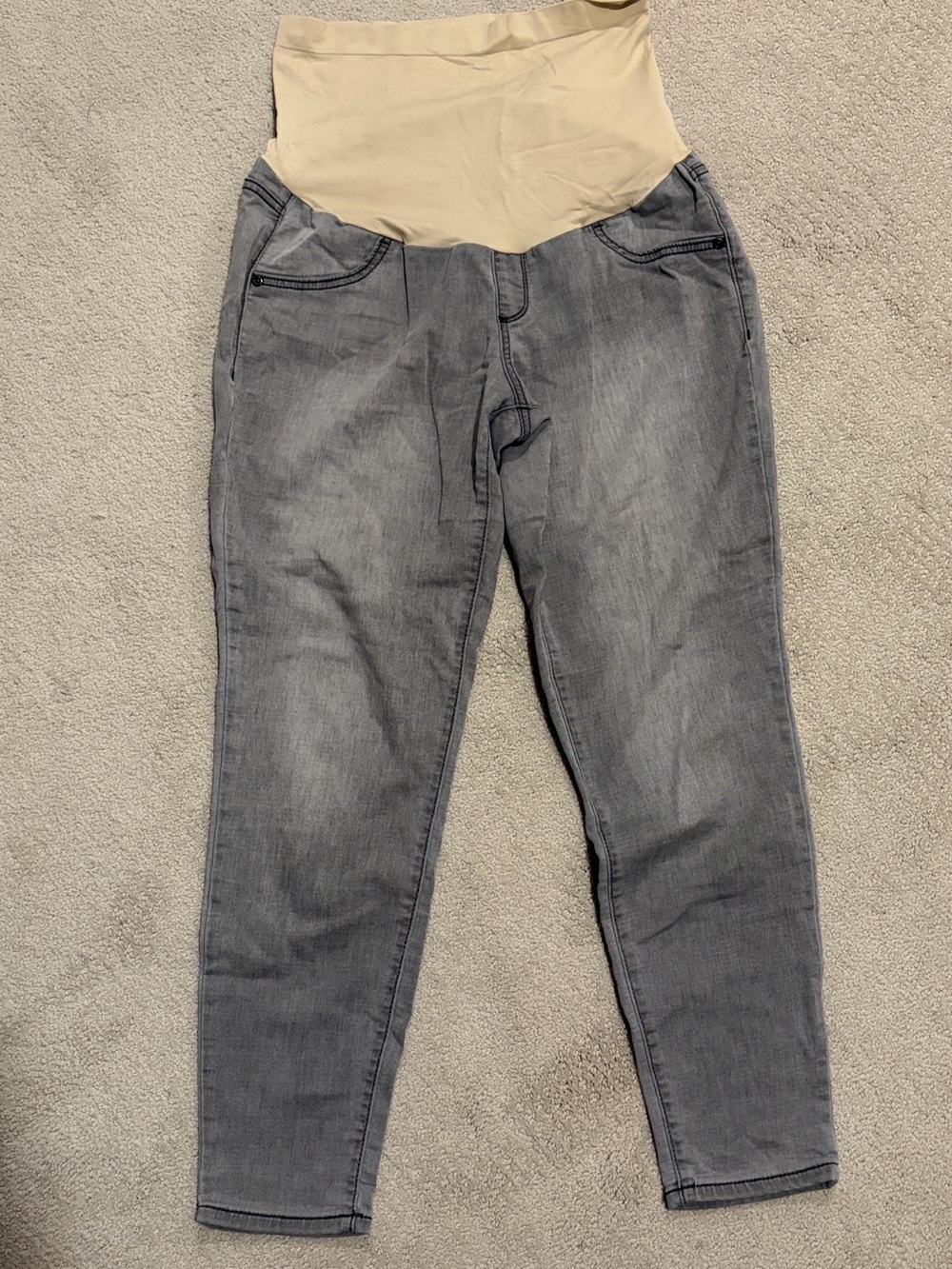 a glow Maternity Gray Stretch Jeans with Beige Support Panel Size 12